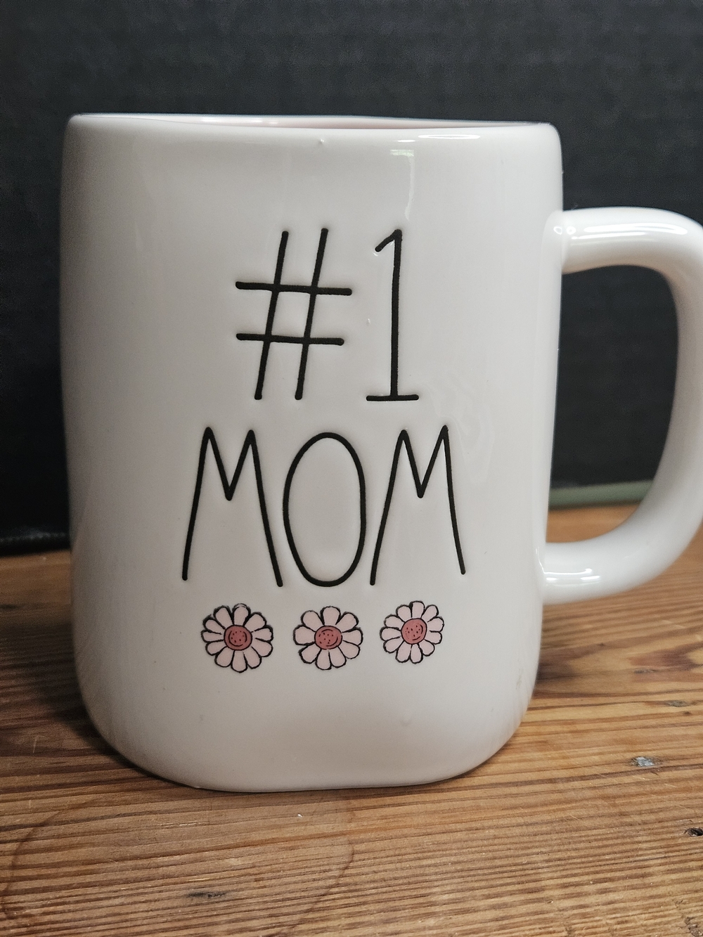 Rae Dunn #1 Mom White Ceramic Coffee Mug with Pink Flower Accents